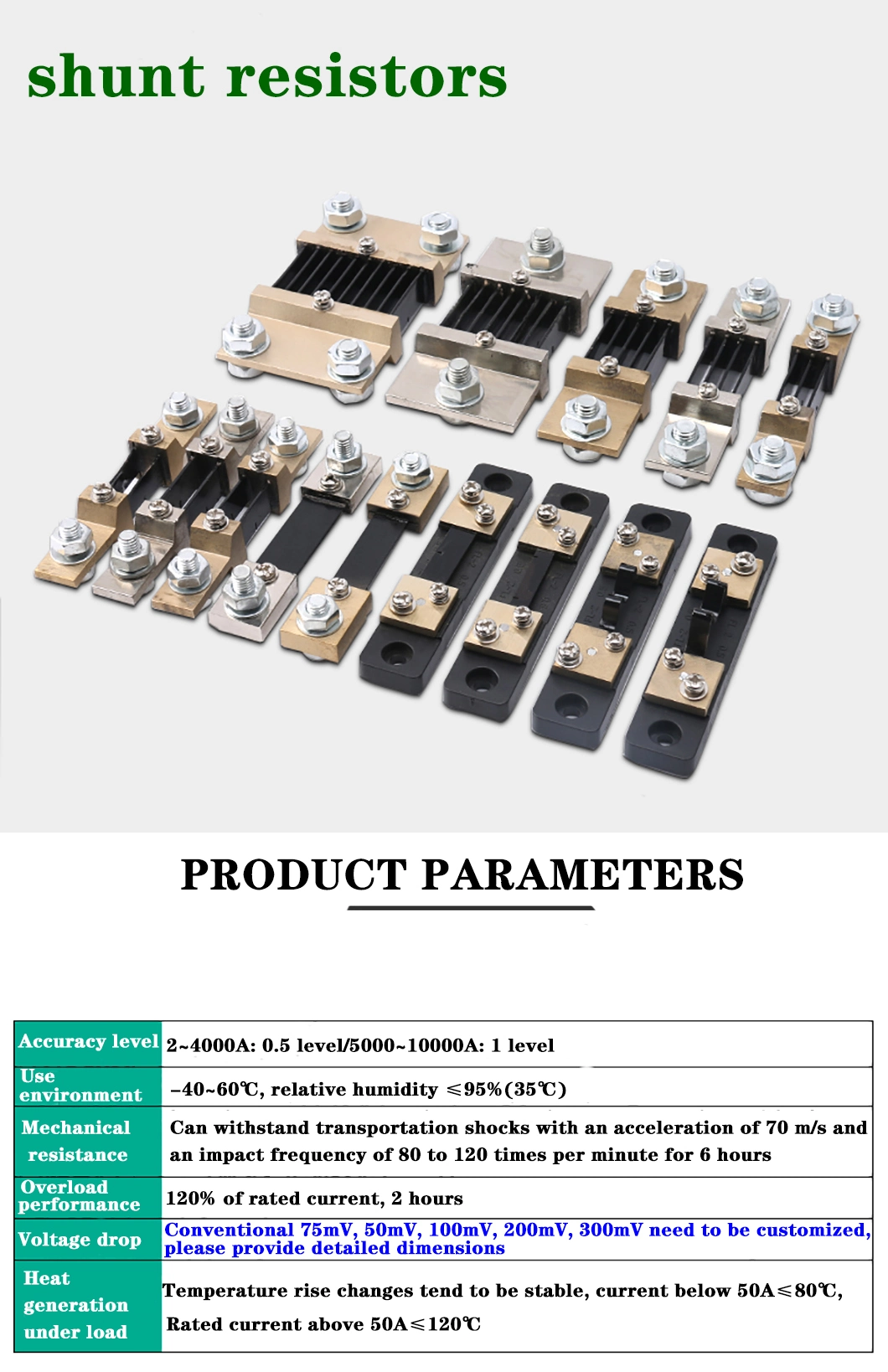 Battery Monitor Shunt Resistance Strip Manganin for Electrical Vehicle FL-2 75mv 50A